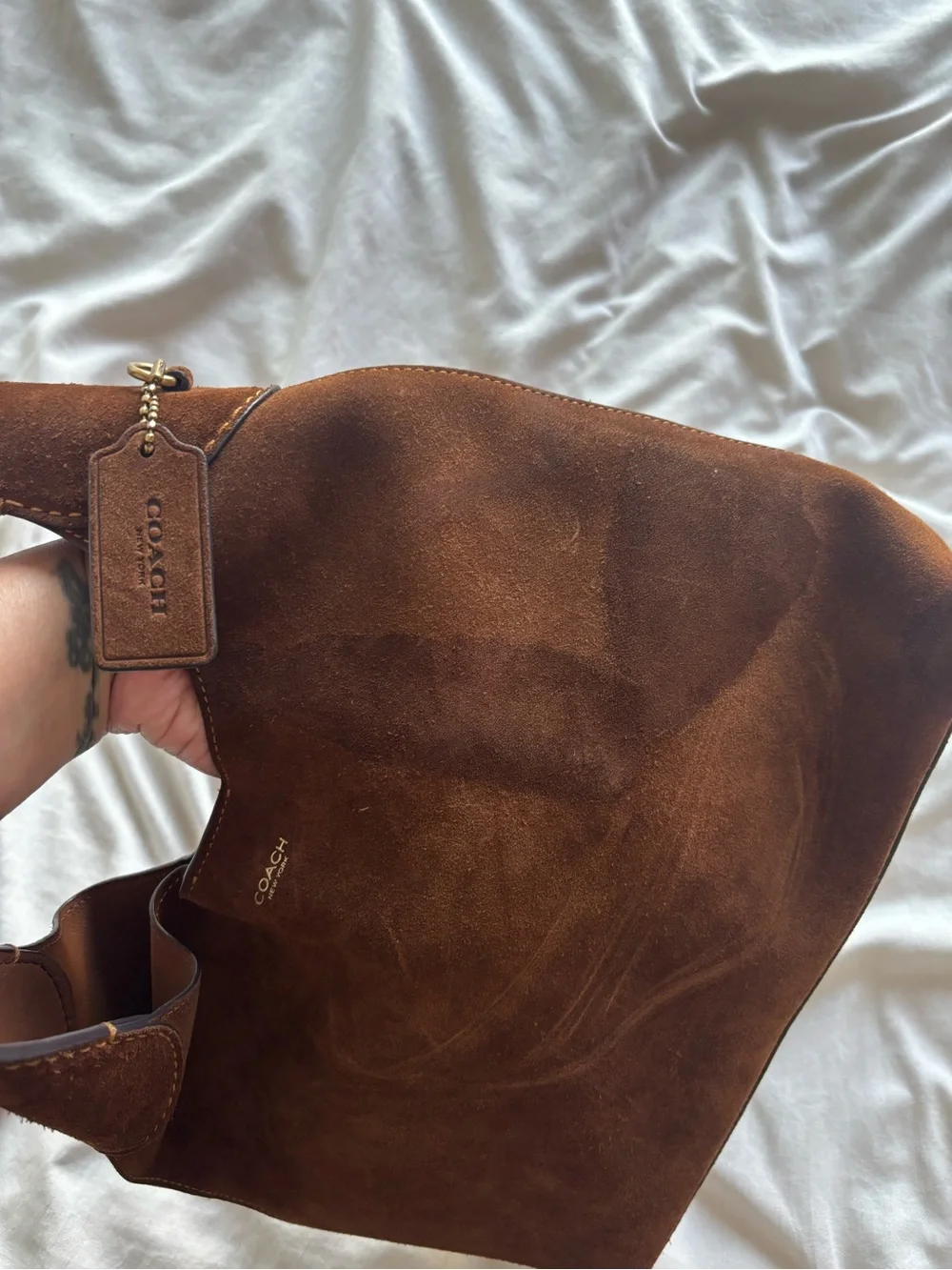 Coach Brown Brooklyn Suede Shoulder Tote 28 - Picture 3 of 5